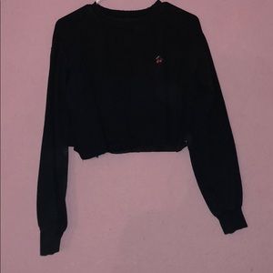 Black Cherry Cropped Distressed Crewneck
